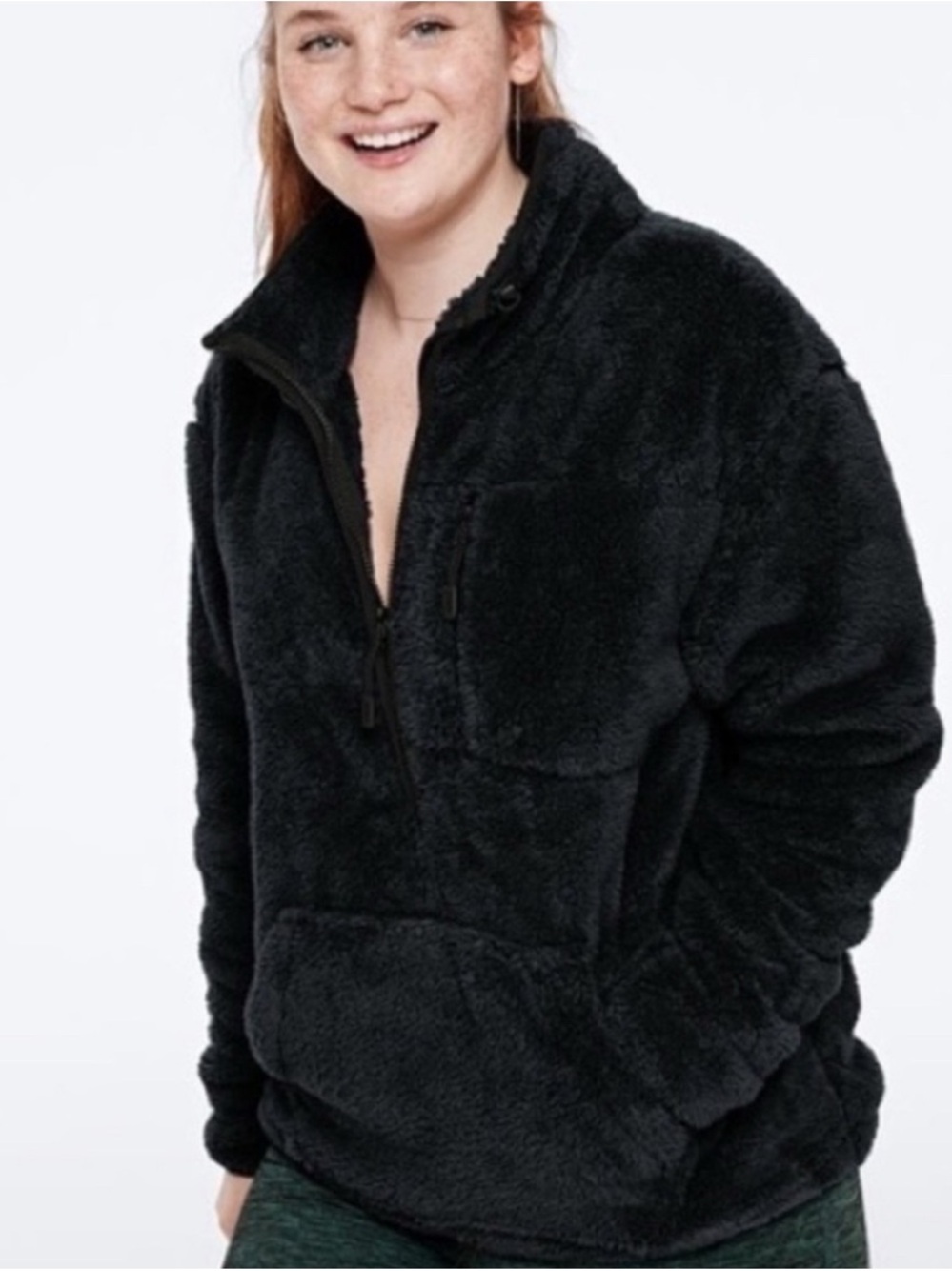 PINK Victoria's Secret Black Plush Half-Zip Teddy Pullover
